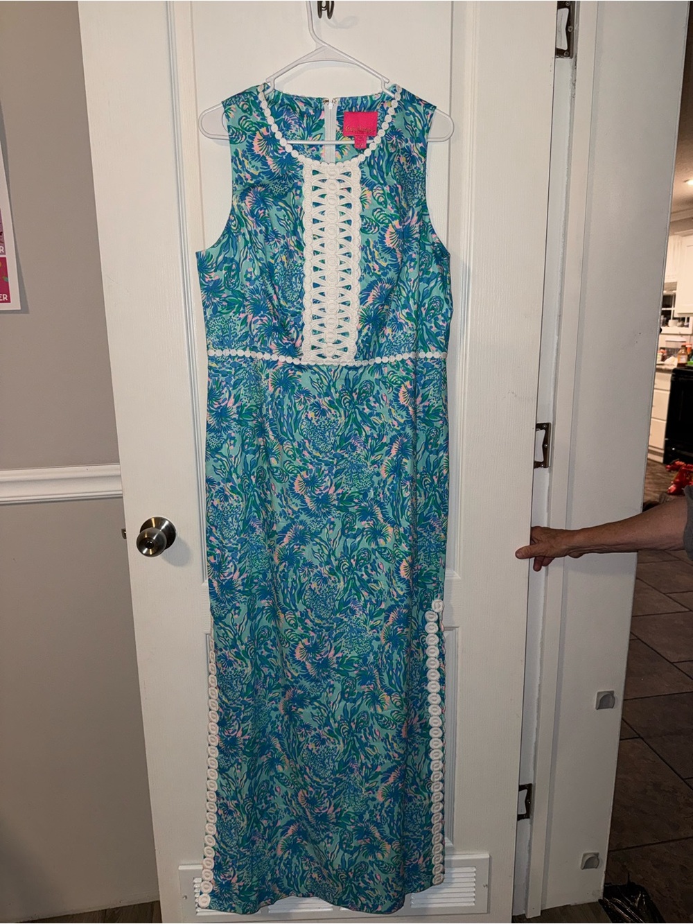 NWT Lilly Pulitzer Ashler Stretch Maxi Shift Dress Surf Blue Coral of the Story